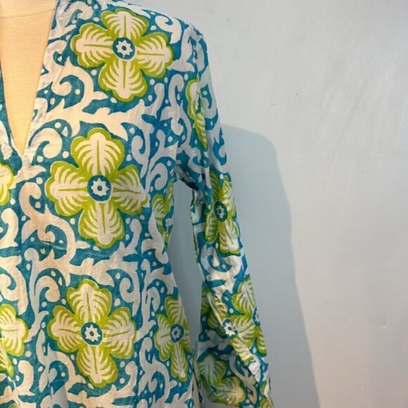 Vintage Barbara Gerwit 100% pure cotton turquoise/green tunic blouse size L - Picture 3 of 10